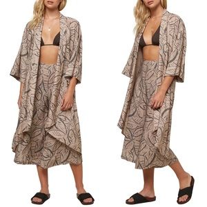 O'NEILL BEACH PALM LEAF PRINT MOTIF OPEN CAFTAN KIMONO ROBE SUMMER VACATION XS